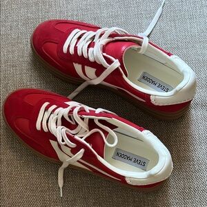 Steve Madden Red and White Platform-Style Sneakers
